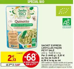 Intermarché Express JARDIN BIO ETIC Sachet express lentilles façon petit salé offre