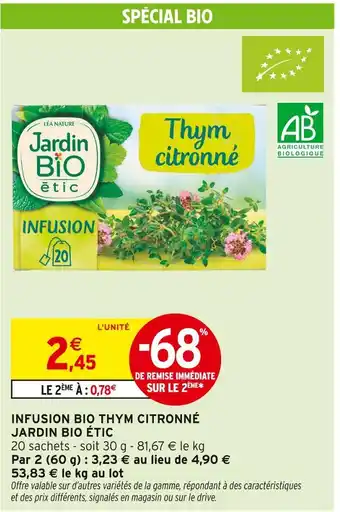 Intermarché Express JARDIN BIO ÉTIC Infusion Bio Thym Citronné offre