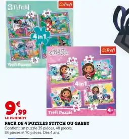 Hyper U Trefl Pack de 4 puzzles Stitch ou Gabby offre