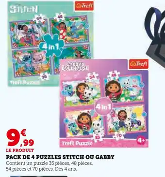 Hyper U Trefl Pack de 4 puzzles Stitch ou Gabby offre