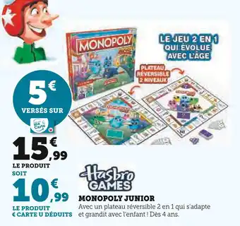 Hyper U HASBRO GAMES Monopoly Junior offre