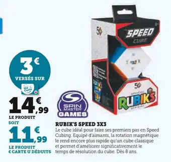 Hyper U SPIN MASTER Rubik's speed 3x3 offre