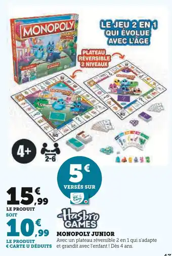 Super U Hasbro Games Monopoly Junior offre