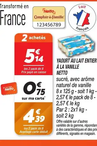 Netto NETTO Yaourt au lait entier à la vanille offre