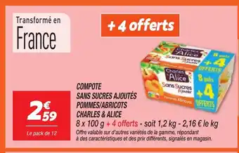 Netto CHARLES & ALICE Compote sans sucres ajoutés pommes/abricots offre