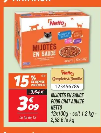 Netto NETTO Mijotés en sauce pour chat adulte offre