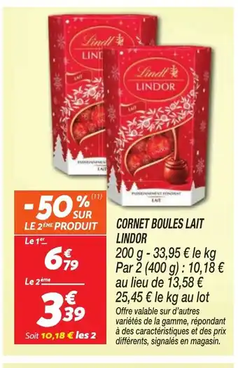 Netto LINDOR Cornet boules lait offre