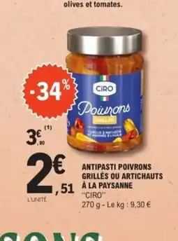 E.Leclerc CIRO Antipasti poivrons grillés ou artichauts à la paysanne offre