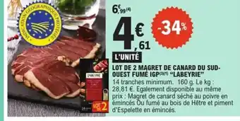 E.Leclerc Express LABEYRIE Lot de 2 magret de canard du sud- quest fumé igp offre