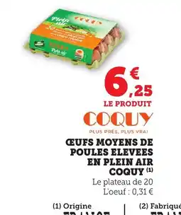 Bi1 COQUY Oeufs moyens de poules elevees en plein air offre