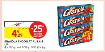 Intermarché Granola Chocolat Au Lait Lu offre