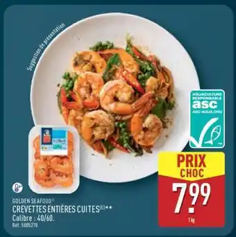 ALDI GOLDEN SEAFOOD CREVETTES ENTIÈRES CUITES offre