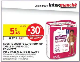 Intermarché COUCHE CULOTTE AUTONOMY UP TAILLE 5 12/18KG X20 POMMETTE offre