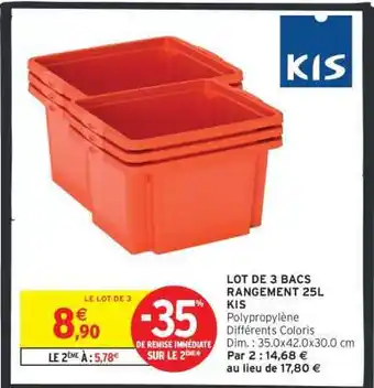 Intermarché LOT DE 3 BACS RANGEMENT 25L KIS offre