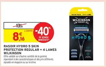 Intermarché Rasoir Hydro 5 Skin Protection Regular + 4 Lames Wilkinson offre