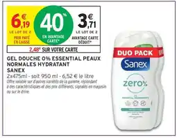 Intermarché Gel Douche 0% Essential Peaux Normales Hydratant Sanex offre