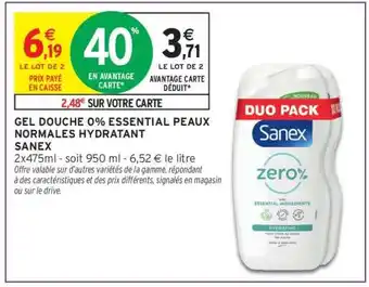 Intermarché Gel Douche 0% Essential Peaux Normales Hydratant Sanex offre