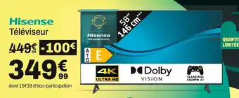 BUT HISENSE Téléviseur 58 146 cm 4K Ultra HD Dolby Vision Gaming HDMI 2.1 offre