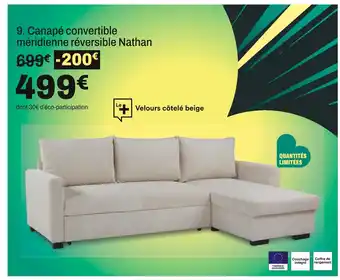 BUT NATHAN Canapé d'angle convertible tissu beige offre