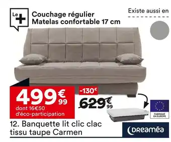 BUT DREAMÉA Banquette lit clic clac tissu taupe Carmen offre