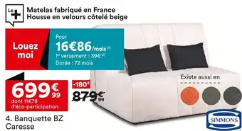 BUT Simmons Banquette BZ Caresse offre
