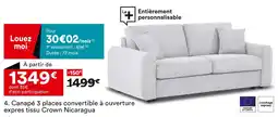 BUT Canapé 3 places convertible à ouverture express tissu Crown Nicaragua offre