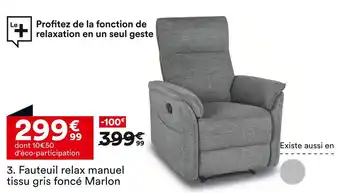 BUT MARLON Fauteuil relax manuel tissu gris foncé offre
