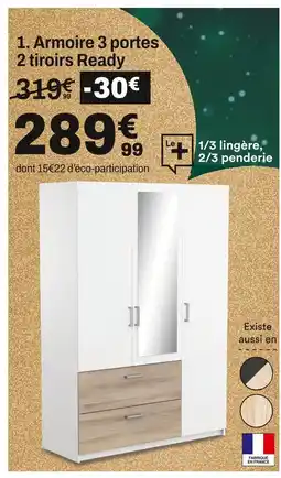 BUT Armoire 3 portes 2 tiroirs Ready offre