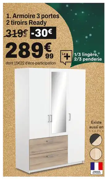 BUT Armoire 3 portes 2 tiroirs Ready offre