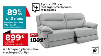 BUT Canapé 3 places relax électrique Curtiss III offre
