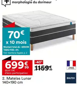BUT BULTEX Matelas lunar 140×190 cm offre