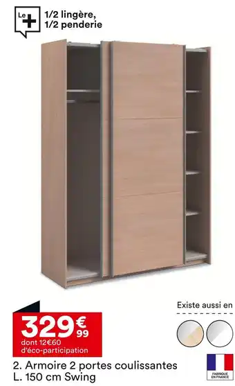 BUT Armoire 2 portes coulissantes L. 150 cm Swing offre