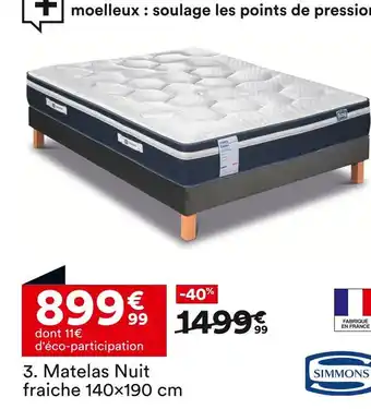 BUT SIMMONS Matelas Nuit fraiche 140×190 cm offre