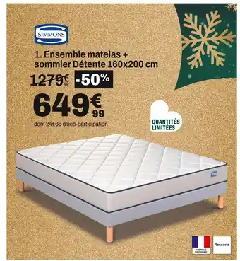 BUT Simmons ENSEMBLE MATELAS + SOMMIER DÉTENTE 160X200 CM offre