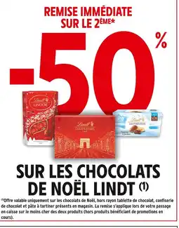 Intermarché Hyper LINDT -50% remise immédiate sur le 2ème sur les Chocolats de Noël Lindt offre