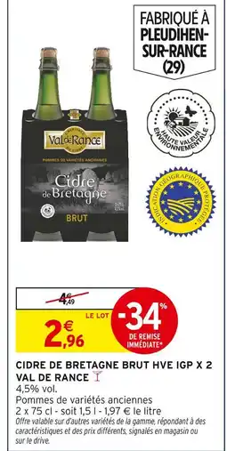 Intermarché Hyper VAL DE RANCE Cidre de Bretagne Brut HVE IGP offre