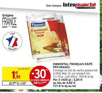 Intermarché Hyper PÂTURAGES Emmental Français Râpé offre