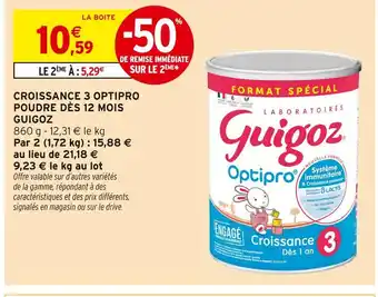 Intermarché Hyper Guigoz Optipro Croissance 3 Poudre Dès 12 Mois offre