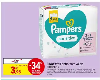 Intermarché Hyper Pampers Lingettes Sensitive 4 x 52 offre