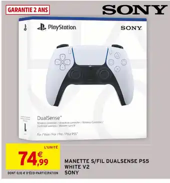 Intermarché Hyper SONY Manette sans fil DualSense PS5 White V2 offre