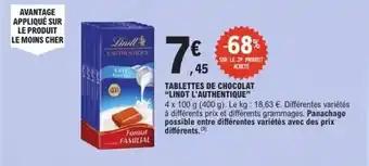 E.Leclerc Express Lindt - tablettes de chocolat l'authentique offre