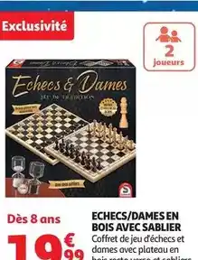 Auchan Supermarché Echecs/dames en bois avec sablier offre