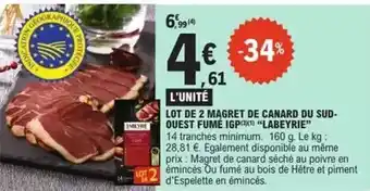 E.Leclerc Express Labeyrie - lot de 2 magret de canard du sud- ouest fume igp offre