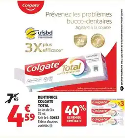 Auchan Supermarché Colgate - dentifrice total offre