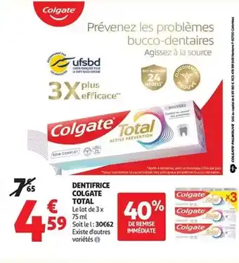 Auchan Supermarché Colgate - dentifrice total offre
