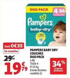 Auchan Supermarché Pampers - baby dry couches duo pack offre