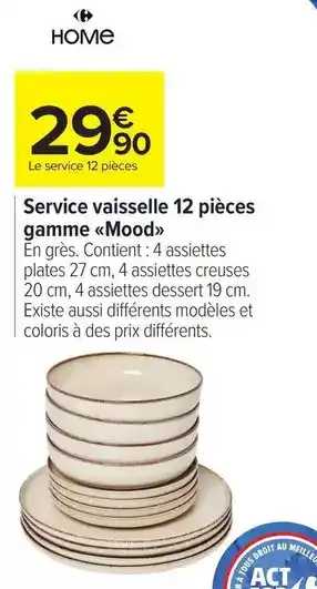 Carrefour Market Tous - service vaisselle 12 pièces gamme offre
