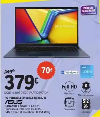 E.Leclerc Asus - pc portable x150aza-b1857w offre