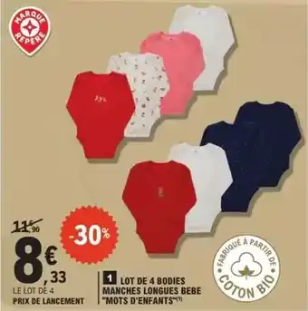 E.Leclerc Mots d'enfants - lot de 4 bodies manches longues bebe offre