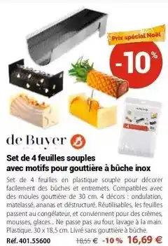 De buyer - set de 4 feuilles souples avec motifs pour gouttière à bûche inox
